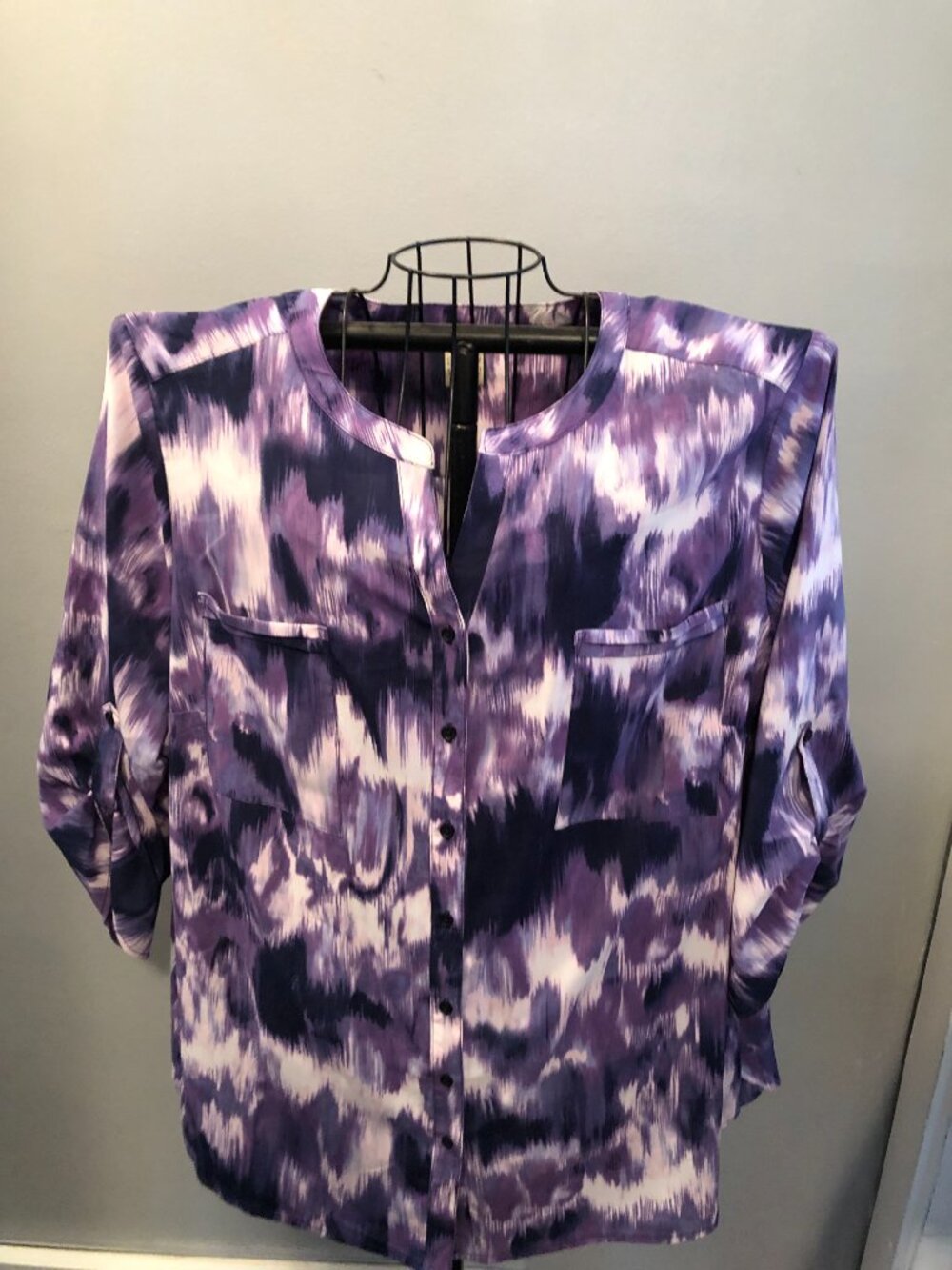 NWT Faded Glory 4X 26W/28W Purple Tie Dye Long Sleeve Blouse 29.5" Pit to Pit